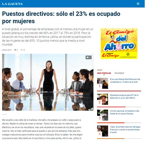 Nota La Gaceta - Puestos directivos mujeres