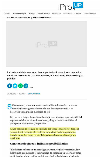 Nota iProUP - Blockchain