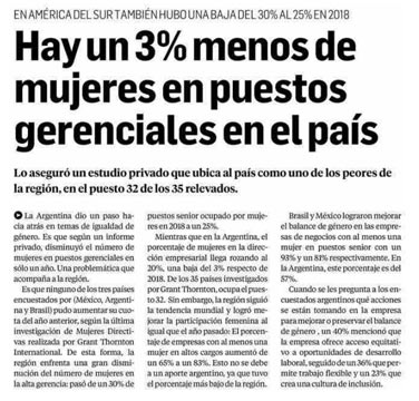 Nota Ámbito Financiero - Menos mujeres en puestos gerenciales