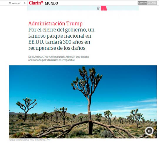 Nota Clarín - Parque Nacional USA